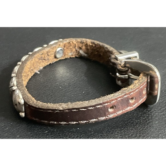 Vintage BRIGHTON Harmony  Bracelet Silver Medallion and Brown Leather Jewelry - Picture 5 of 16